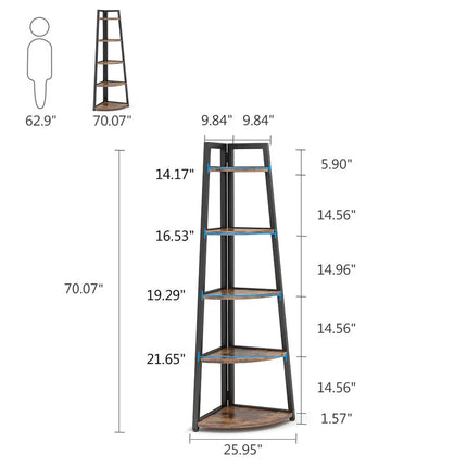 5-Tier Corner Shelf – 70” Tall Ladder Bookshelf for Living Room or Office