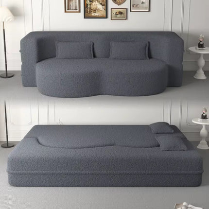 Modern single sofa bed in Teddy fabric filled with foam, convertible 15-inch full-size folding mattress for apartment living