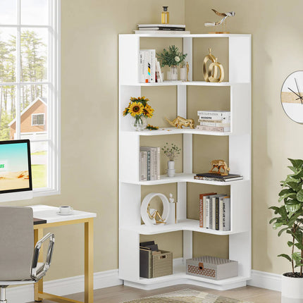 6-Tier Corner Bookshelf – 64.96” Tall Corner Bookcase with Anti-Drop Panel