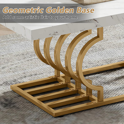 47” Modern Marble-Look Coffee Table with Artistic Metal Frame