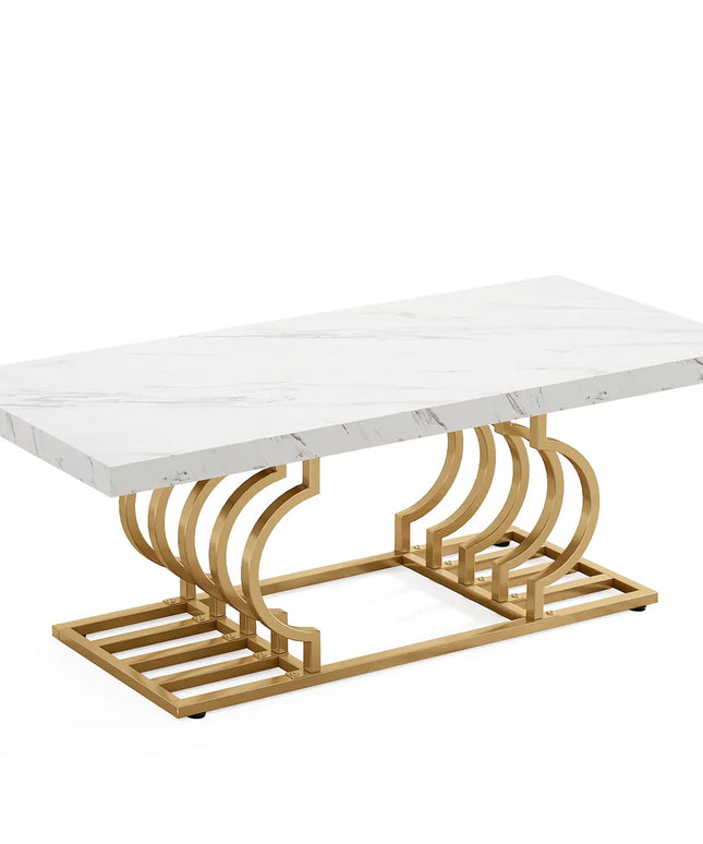 47” Modern Marble-Look Coffee Table with Artistic Metal Frame