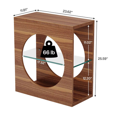 Narrow 3-tier sofa side table with adjustable tempered glass storage shelf