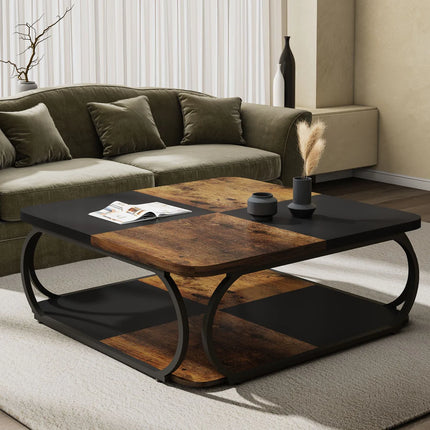 Modern Square Coffee Table, 39” Living Room Center Table with Storage Shelves