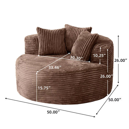 Round, single-seater sofa chair made of vacuum-compressed foam