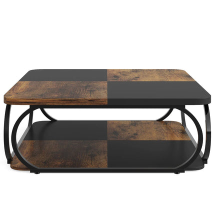 Modern Square Coffee Table, 39” Living Room Center Table with Storage Shelves