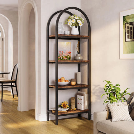 4-Tier Arched Bookshelf – Modern Bookcase Display Rack with Storage Shelves