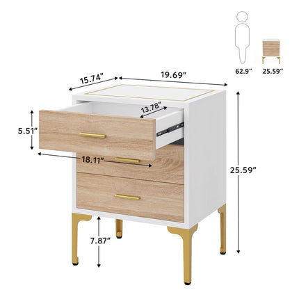 3 Modern bedside table drawers in white gold with 3D gold sheck pattern for the living room, bedroom