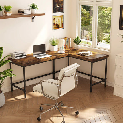 Industrial 67” L-Shaped Computer Desk – Reversible Home Office Table