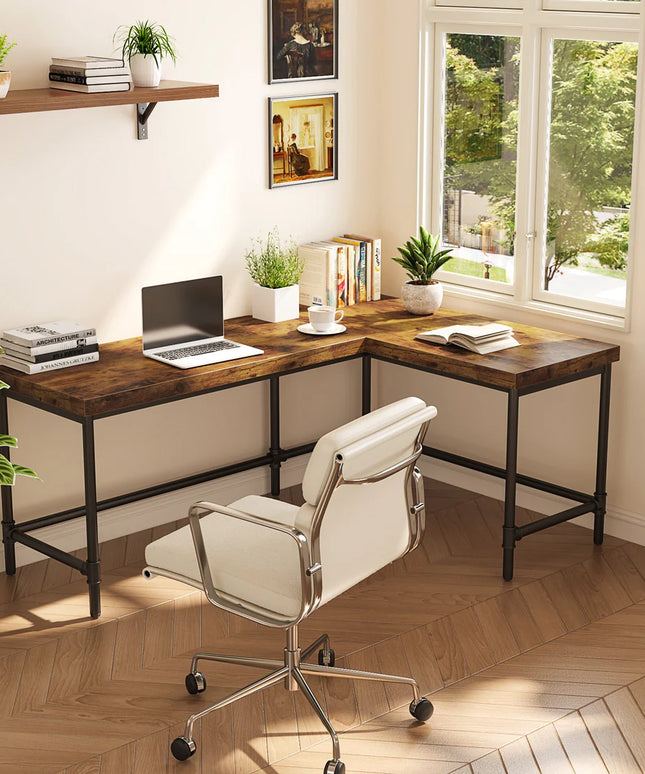 Industrial 67” L-Shaped Computer Desk – Reversible Home Office Table