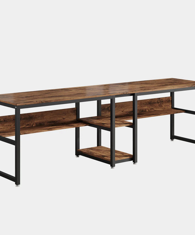 78.7” Double Computer Desk – Two Person Workstation with Storage Shelves