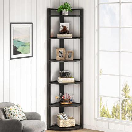 6-Tier Corner Shelf – Small Corner Bookshelf Storage &amp; Display Rack