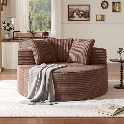 Round, single-seater sofa chair made of vacuum-compressed foam