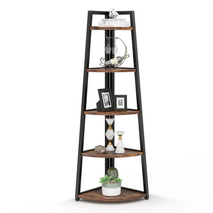 5-Tier Corner Shelf – 70” Tall Ladder Bookshelf for Living Room or Office