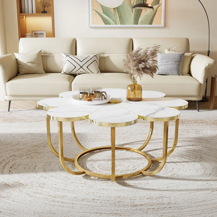 Flower Design Coffee Table, Modern Faux Marble Centerpiece Table for Home