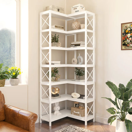 7-Tier Corner Bookshelf – Tall Corner Bookcase Storage Display Rack