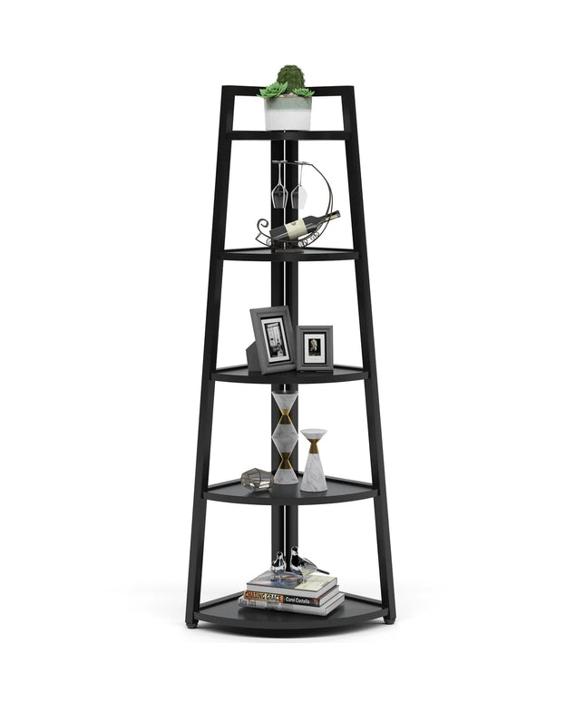 5-Tier Corner Shelf – 70” Tall Ladder Bookshelf for Living Room or Office