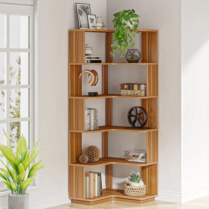 6-Tier Corner Bookshelf – 64.96” Tall Corner Bookcase with Anti-Drop Panel
