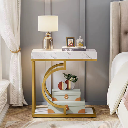 Table de chevet moderne petite table d’appoint pour canapé avec cadre en métal