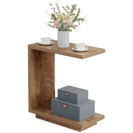 C-shaped table, narrow 2-tier bedside table with sturdy pedestal
