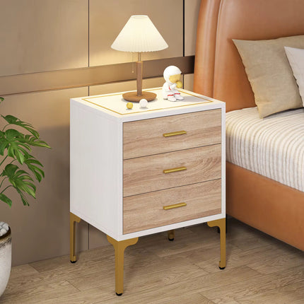 3 Modern bedside table drawers in white gold with 3D gold sheck pattern for the living room, bedroom