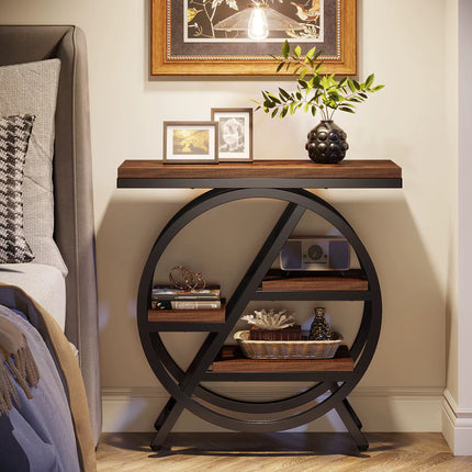 Table d’appoint pour salon, table d’appoint étroite en 3 niveaux avec rangement