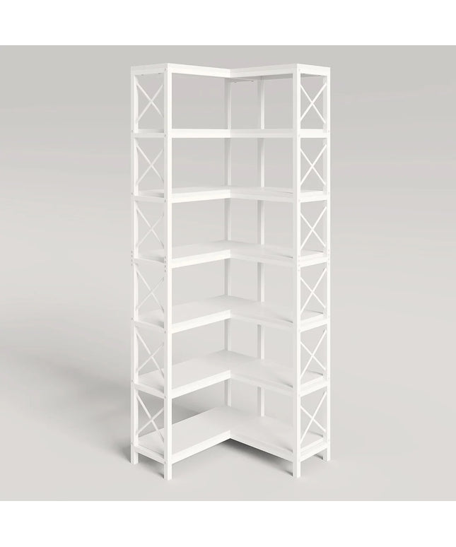 7-Tier Corner Bookshelf – Tall Corner Bookcase Storage Display Rack