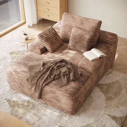 Brown corduroy reclining sofa bed/armchair with vacuum-compressed foam for living room