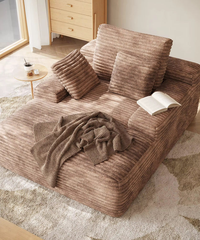 Brown corduroy reclining sofa bed/armchair with vacuum-compressed foam for living room