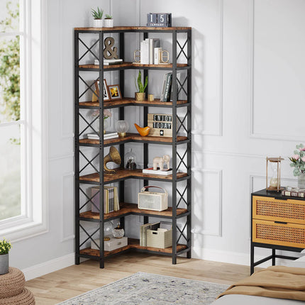 7-Tier Corner Bookshelf – Tall Corner Bookcase Storage Display Rack