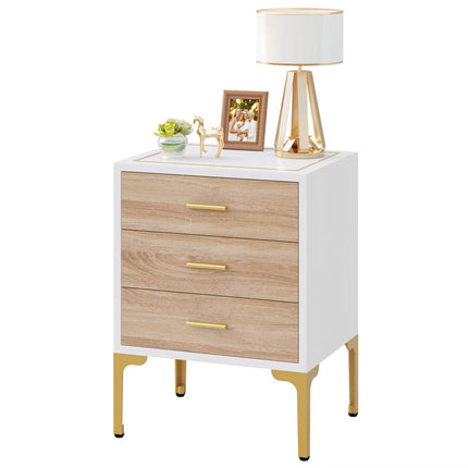 3 Modern bedside table drawers in white gold with 3D gold sheck pattern for the living room, bedroom