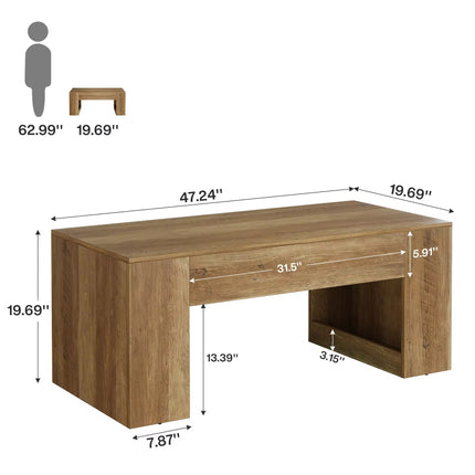 Table basse en bois de ferme moderne 55 pouces rectangle grande table à thé avec base gris table de salon centrale vintage