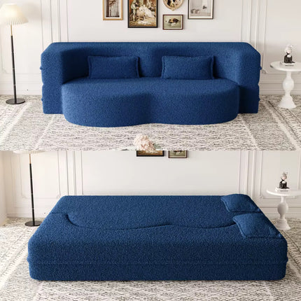 Modern single sofa bed in Teddy fabric filled with foam, convertible 15-inch full-size folding mattress for apartment living