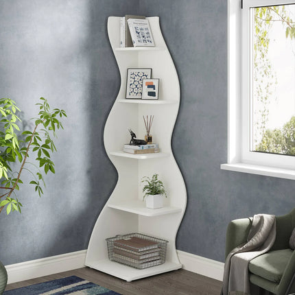 5-Tier Corner Shelf – Modern Wall Corner Bookshelf &amp; Display Bookcase