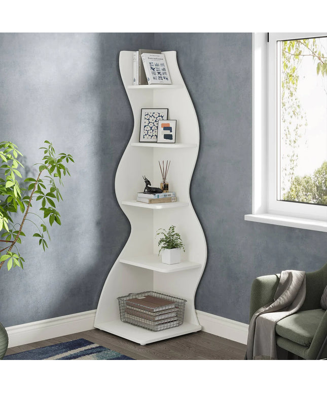 5-Tier Corner Shelf – Modern Wall Corner Bookshelf &amp; Display Bookcase