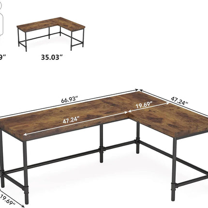 Industrial 67” L-Shaped Computer Desk – Reversible Home Office Table