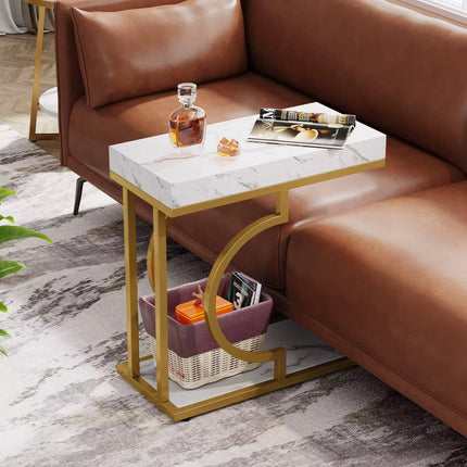 Table de chevet moderne petite table d’appoint pour canapé avec cadre en métal