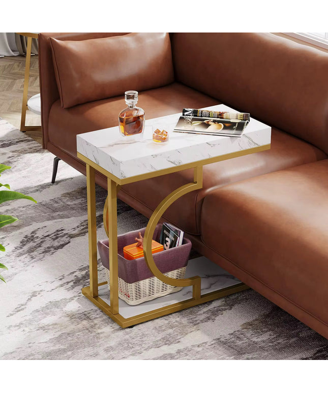 Table de chevet moderne petite table d’appoint pour canapé avec cadre en métal
