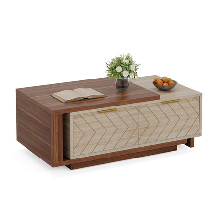 Table basse extensible en bois moderne table centrale de cocktail avec 2 tiroirs de rangement