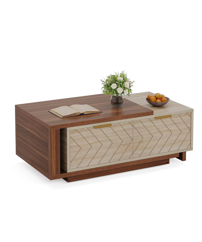 Table basse extensible en bois moderne table centrale de cocktail avec 2 tiroirs de rangement