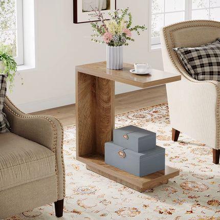 C-shaped table, narrow 2-tier bedside table with sturdy pedestal