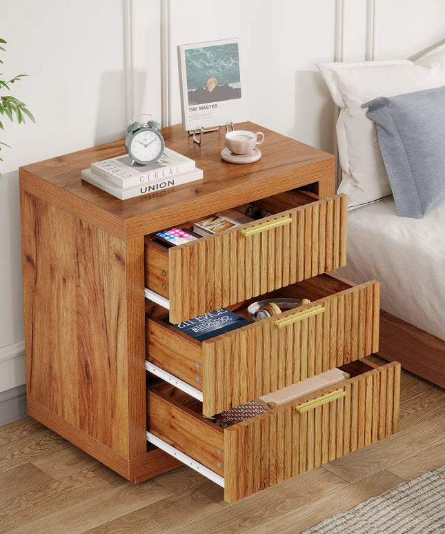 Farmhouse wooden bedside table storage cabinet with 3 drawers end table basic bedside tables