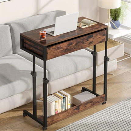 Height Adjustable Desk – Portable Rolling Side Table with Storage Drawers