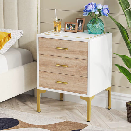 3 Modern bedside table drawers in white gold with 3D gold sheck pattern for the living room, bedroom