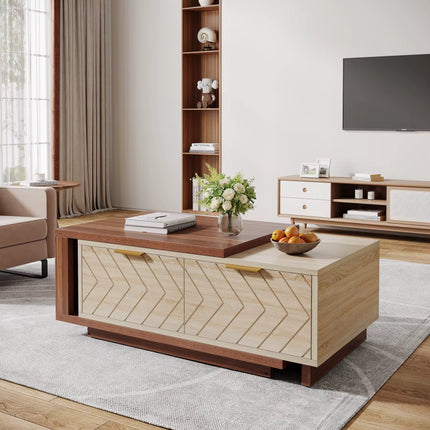 Table basse extensible en bois moderne table centrale de cocktail avec 2 tiroirs de rangement
